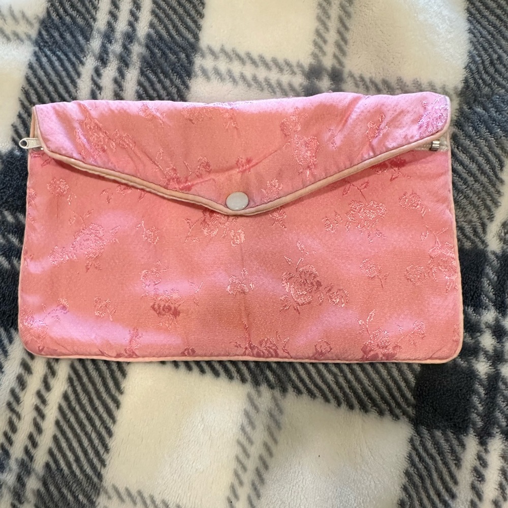 Pink Satin Zippered Pouch